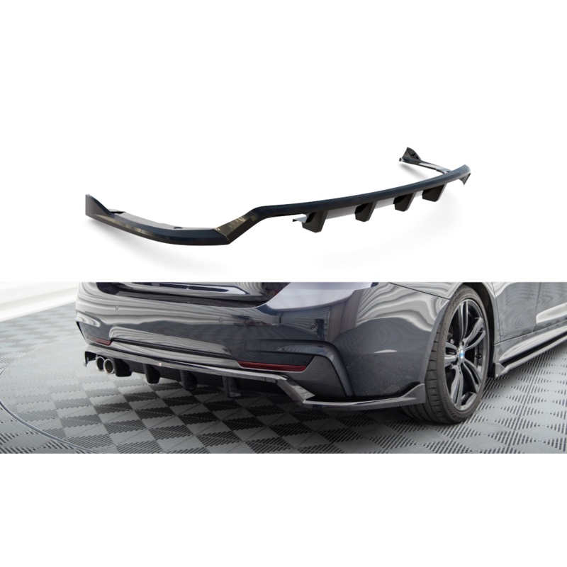 CENTRAL REAR SPLITTER (WITH VERTICAL BARS) BMW 4 COUPE / GRAN COUPE / CABRIO M-PACK F32 / F36 / F33 GLOSS BLACK