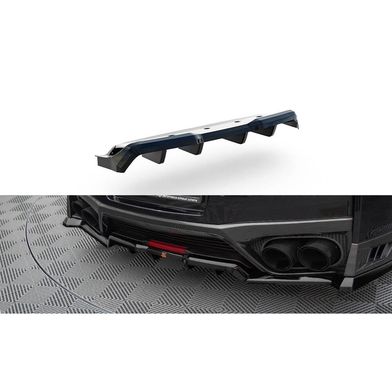 CENTRAL REAR SPLITTER (WITH VERTICAL BARS) NISSAN GTR R35 FACELIFT GLOSS BLACK