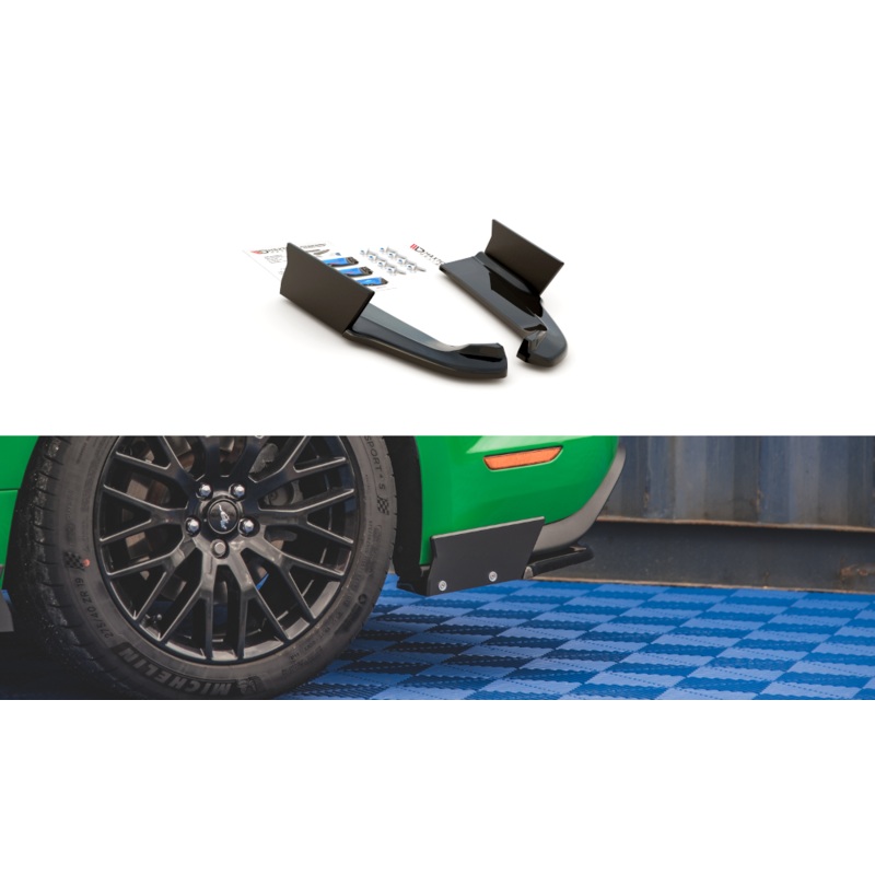 REAR SIDE SPLITTERS V.1 + FLAPS FORD MUSTANG GT MK6 FACELIFT GLOSS BLACK