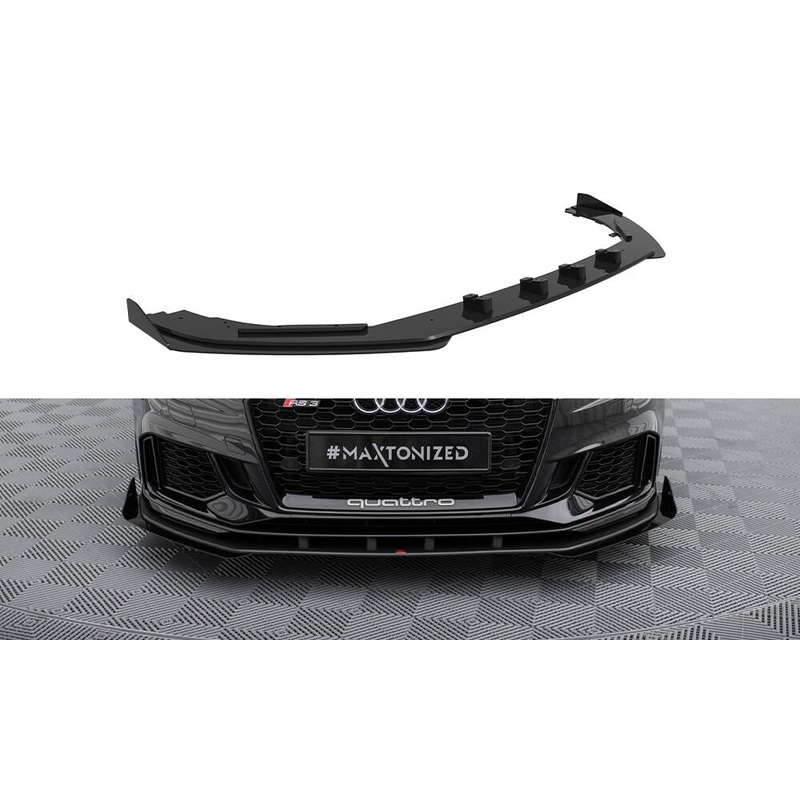 STREET PRO FRONT SPLITTER V.1 + FLAPS AUDI RS3 SEDAN 8V FACELIFT BLACK + GLOSS FLAPS
