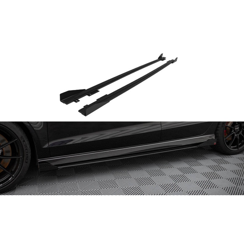 STREET PRO SIDE SKIRTS DIFFUSERS V.1 + FLAPS AUDI RS3 SEDAN 8V FACELIFT BLACK + GLOSS FLAPS