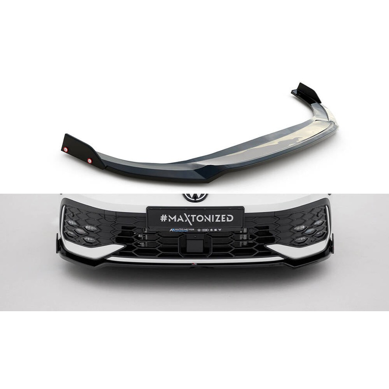 Front Splitter V.3 + Flaps Volkswagen Golf GTI / GTE / R-Line Mk8 Facelift GLOSS BLACK