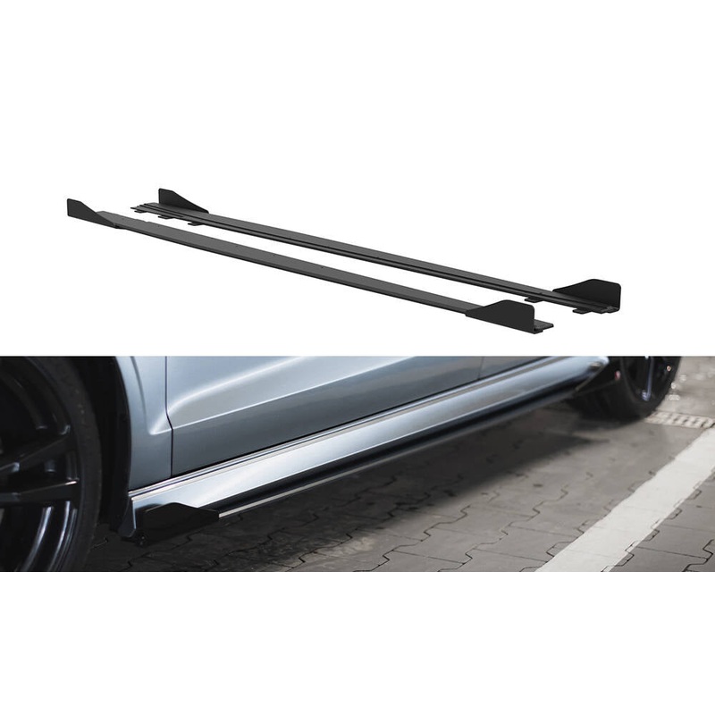 Street Pro Side Skirts Diffusers + Flaps Audi S3 / A3 S-Line Sedan 8V BLACK + GLOSS FLAPS