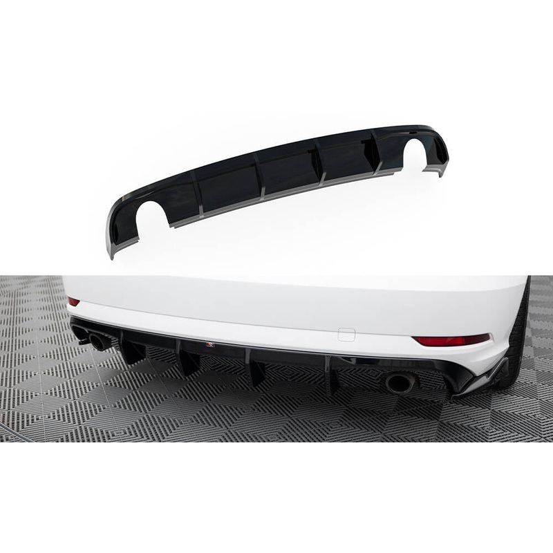 Rear Valance Audi A3 Sedan 8V Facelift (Version with single exhaust tips on both sides) GLOSS BLACK