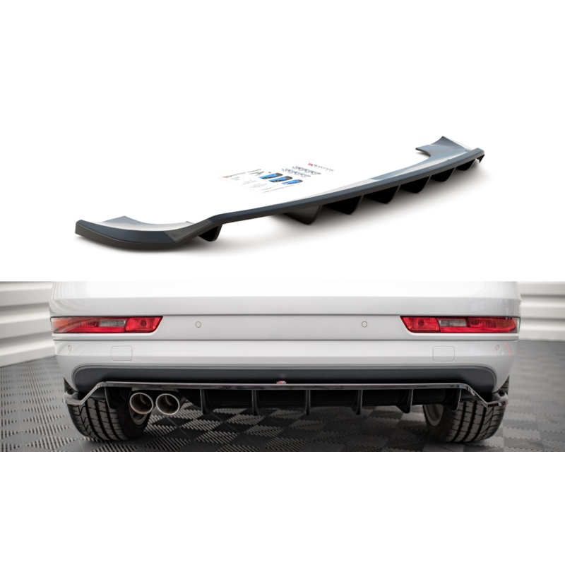 CENTRAL REAR SPLITTER (WITH VERTICAL BARS) AUDI Q3 S-LINE 8U FACELIFT GLOSS BLACK