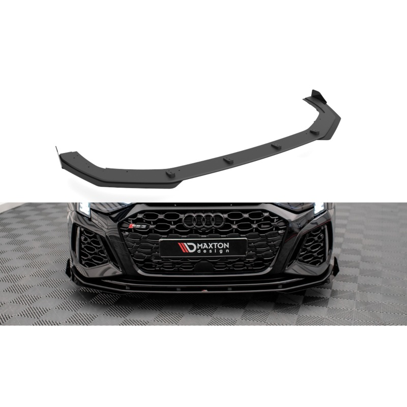 STREET PRO FRONT SPLITTER V.1 + FLAPS AUDI S3 / A3 S-LINE 8Y BLACK + GLOSS FLAPS