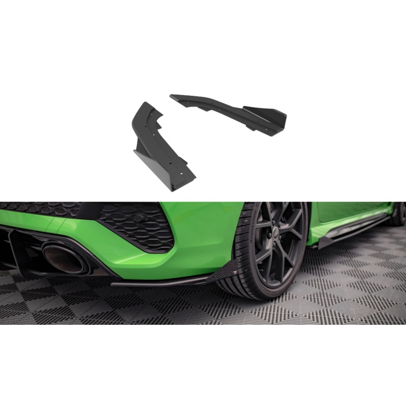 STREET PRO REAR SIDE SPLITTERS + FLAPS AUDI RS3 SEDAN 8Y BLACK + GLOSS FLAPS