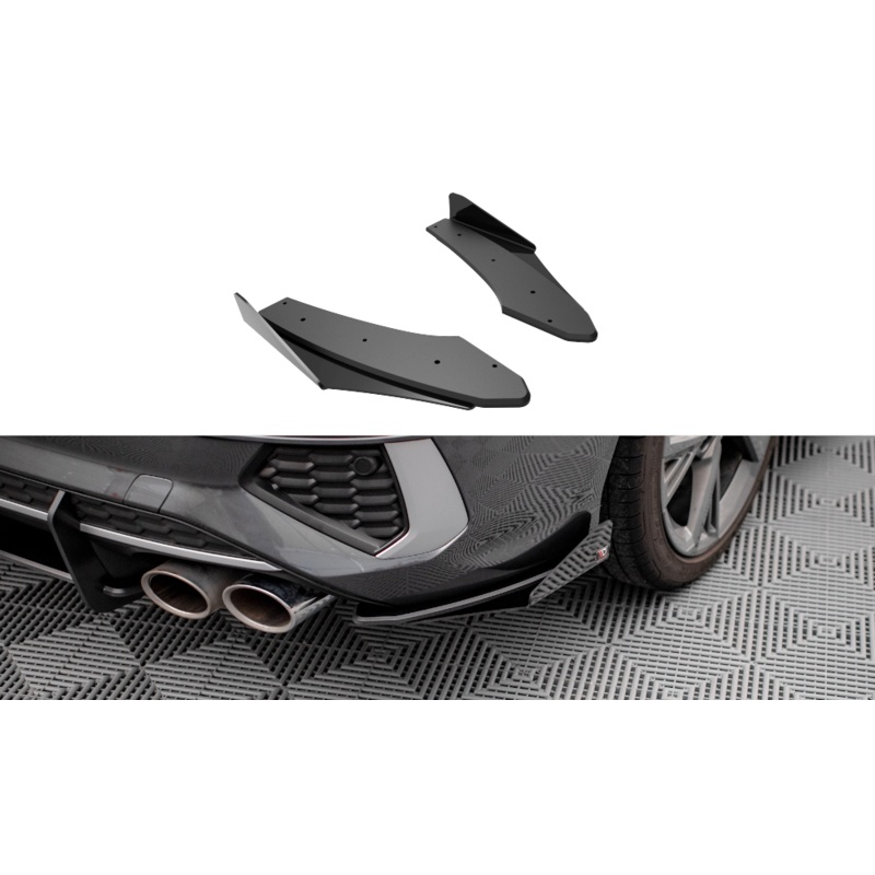 STREET PRO REAR SIDE SPLITTERS + FLAPS AUDI S3 SEDAN 8Y BLACK + GLOSS FLAPS
