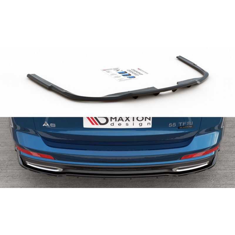 CENTRAL REAR SPLITTER (WITH VERTICAL BARS) AUDI A6 S-LINE AVANT/SEDAN C8 GLOSS BLACK