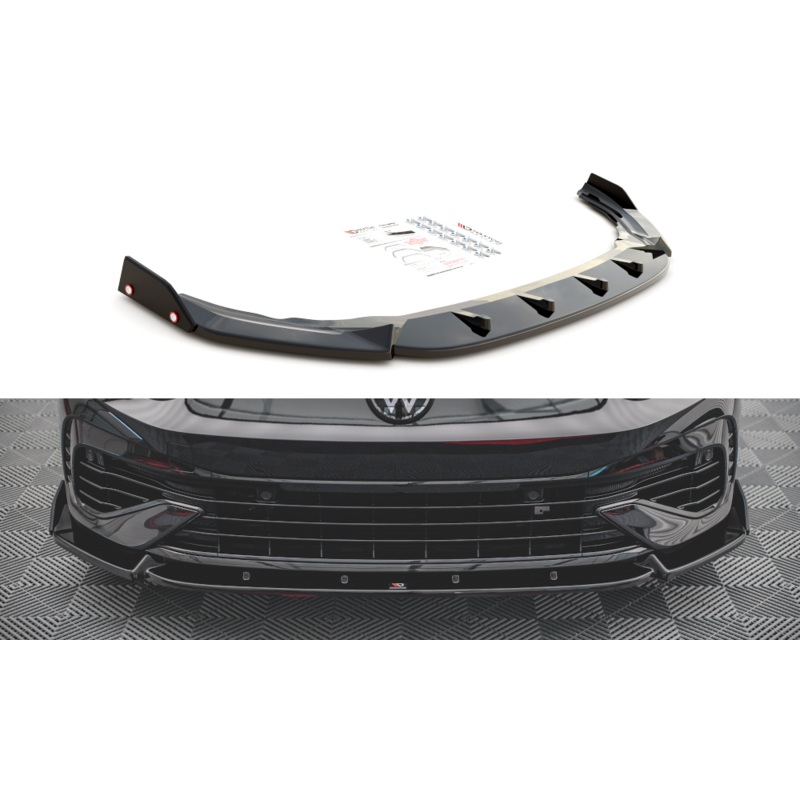 FRONT SPLITTER + FLAPS V.2 VOLKSWAGEN GOLF R MK8 GLOSS BLACK
