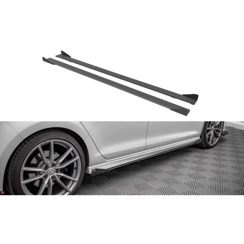 STREET PRO SIDE SKIRTS DIFFUSERS + FLAPS VOLKSWAGEN GOLF R MK7 BLACK + GLOSS FLAPS
