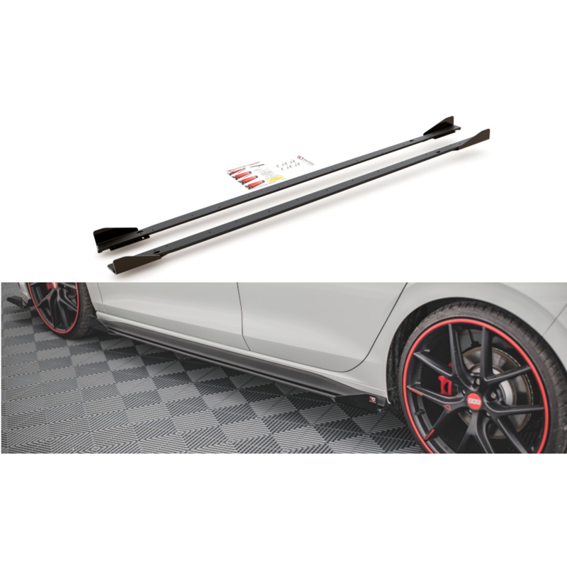 RACING DURABILITY SIDE SKIRTS DIFFUSERS + FLAPS VOLKSWAGEN GOLF 8 GTI / GTI CLUBSPORT / R-LINE BLACK + GLOSS FLAPS