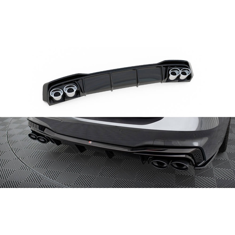 REAR VALANCE + EXHAUST ENDS IMITATION AUDI A7 C8 S-LINE GLOSS BLACK + CHROME TIPS
