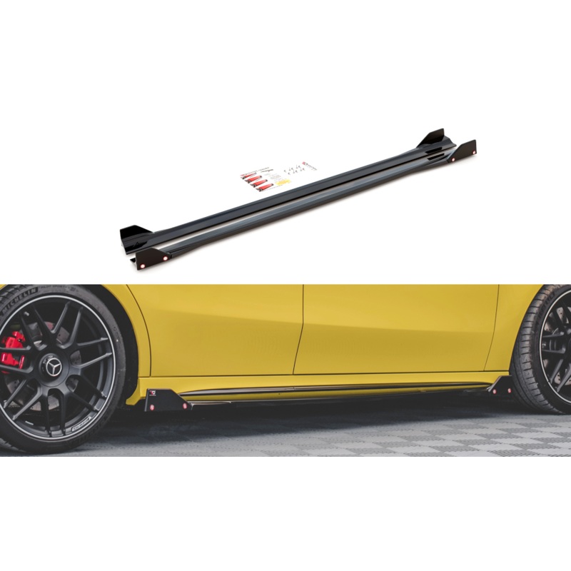 SIDE SKIRTS DIFFUSERS + FLAPS V.2 MERCEDES-AMG A45 S GLOSS BLACK