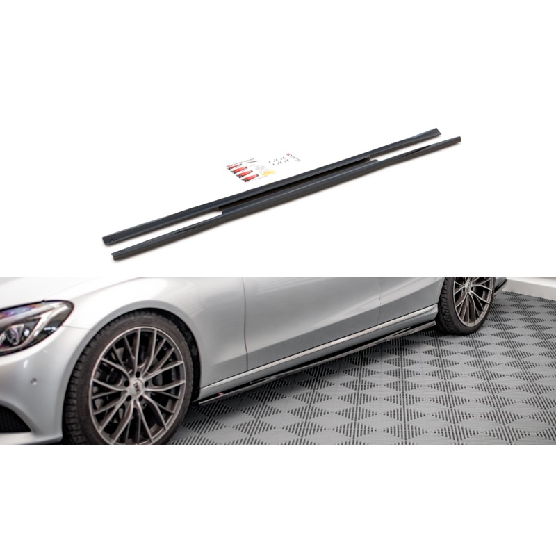 SIDE SKIRTS DIFFUSERS MERCEDES-BENZ C W205 GLOSS BLACK