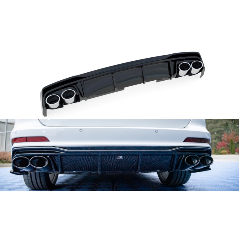 REAR VALANCE + EXHAUST ENDS IMITATION AUDI A6 C8 S-LINE GLOSS BLACK + CHROME TIPS