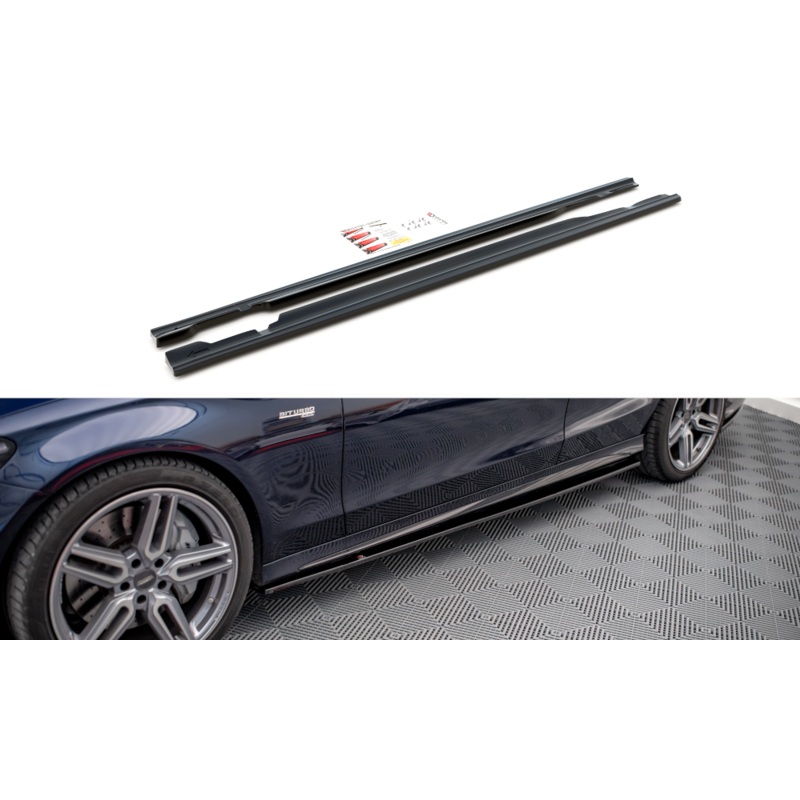 SIDE SKIRTS DIFFUSERS MERCEDES- BENZ C43 AMG W205 GLOSS BLACK