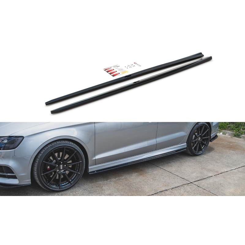 SIDE SKIRTS DIFFUSERS V.2 AUDI S3 / A3 S-LINE SEDAN 8V FACELIFT GLOSS BLACK
