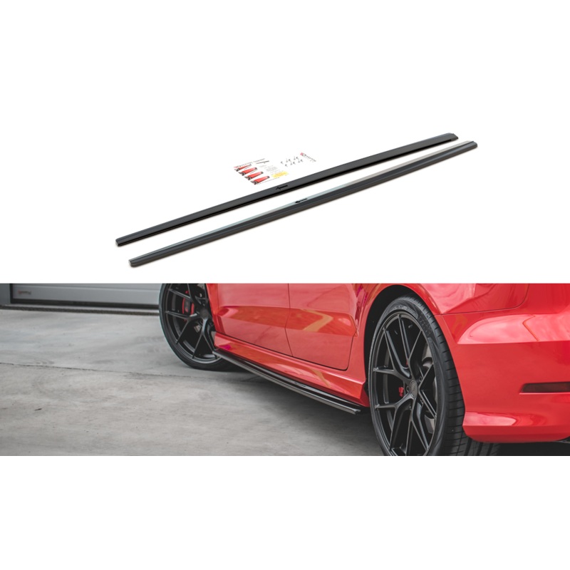 SIDE SKIRTS SPLITTERS AUDI S3 / A3 S-LINE 8V / 8V FL SEDAN GLOSS BLACK